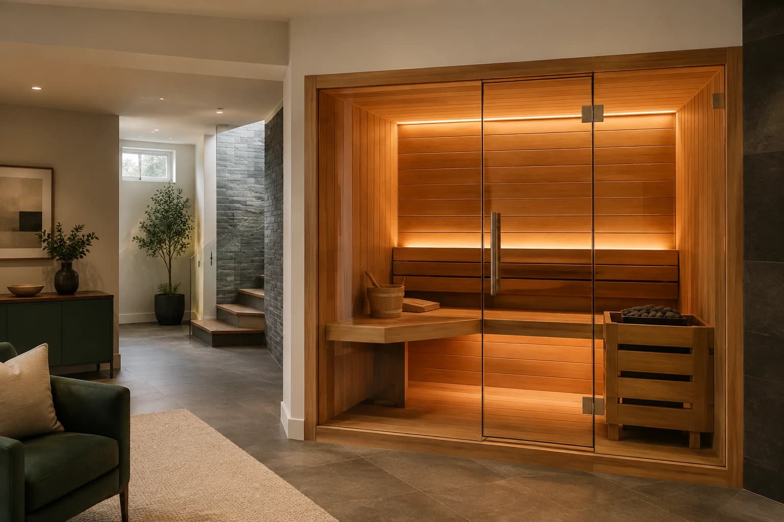 Custom cedar home sauna design in a residential interior