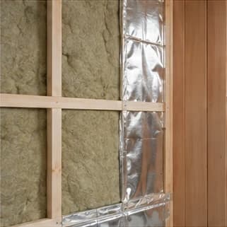 Sauna insulation and vapour barrier preparation detail